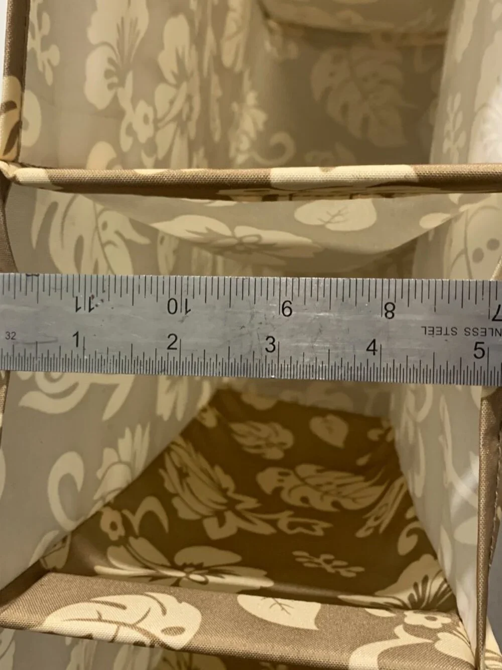 Hanging Shoe Organizer 10 Shelf Closet Storage Cubby Tan Tropical Floral 5x5x50